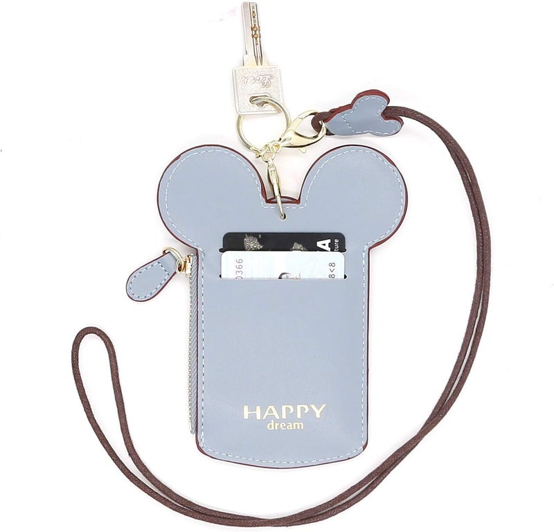 QiMing Mouse Ears Card Holder,PU Lovely Lanyard Family Toys for Girl Woman - Image 2